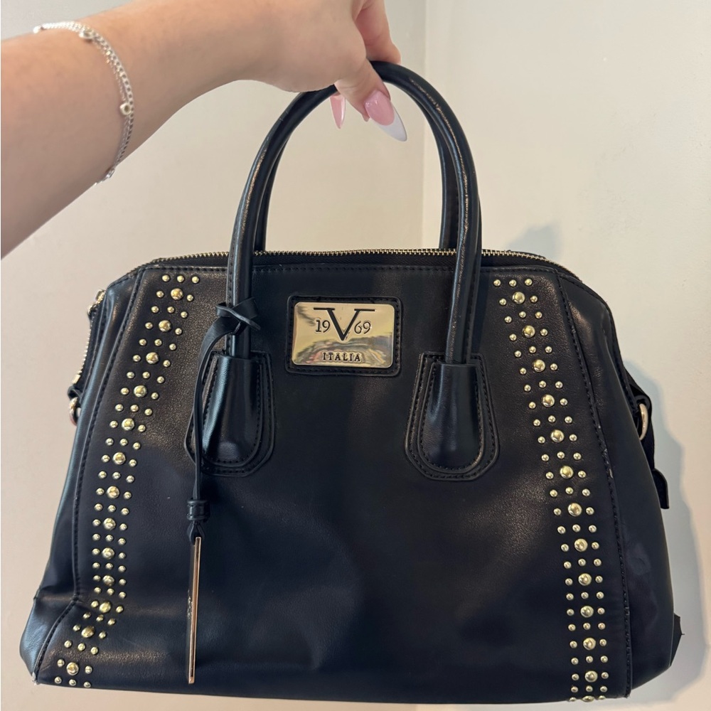 Versace Black and Gold Studded Satchel